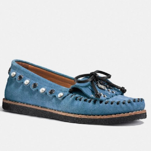 NEW COACH Roccasin Slipon Sued Chambray Flats - Picture 5 of 9